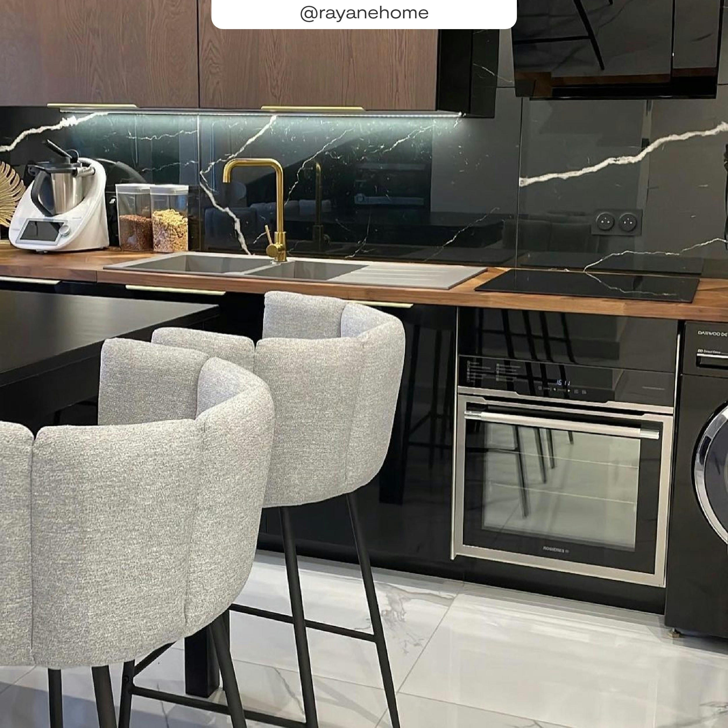 ROSY - Chaise de bar en tissu gris clair et pieds en métal 65 cm (lot de 2)