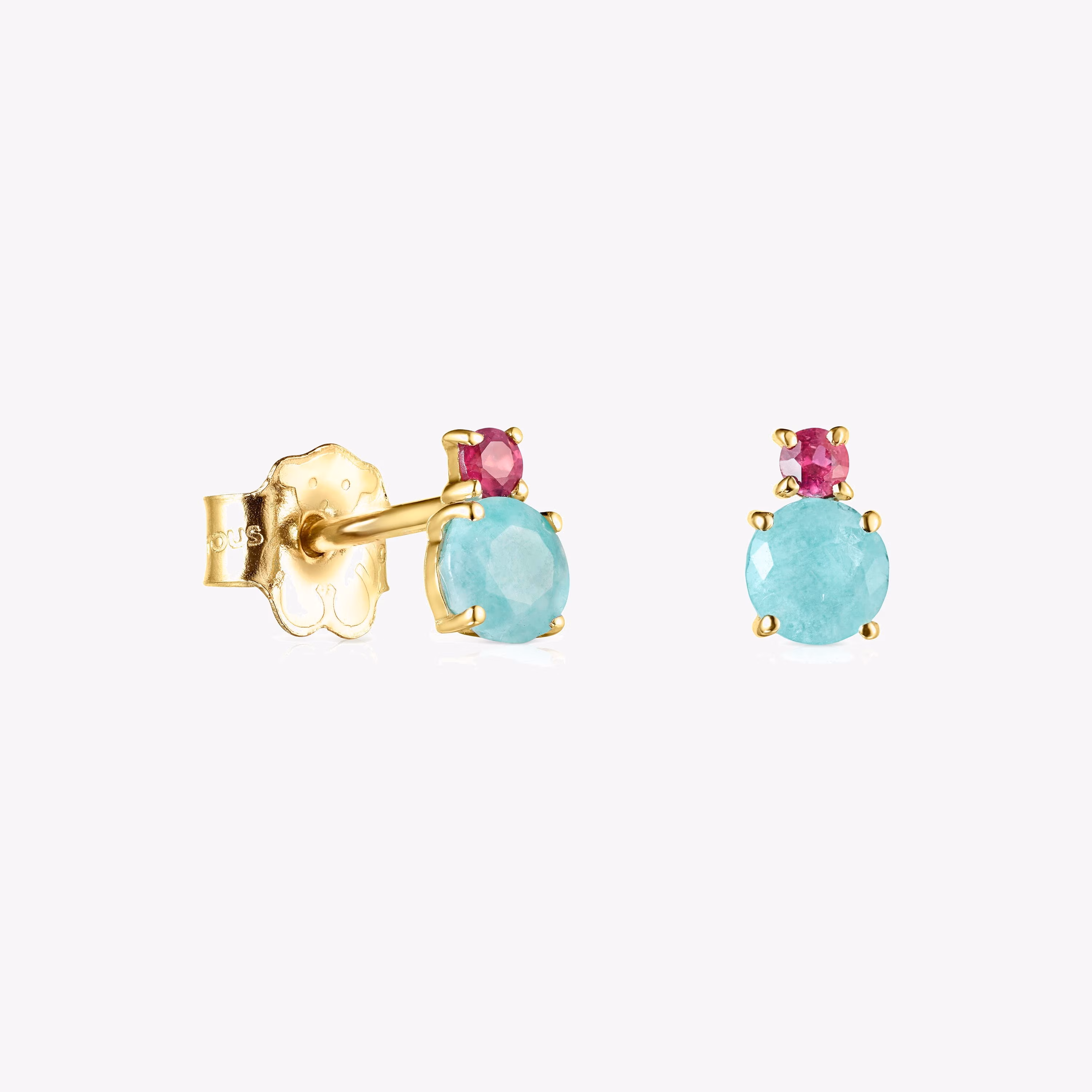 Pendientes de oro con amazonita y rubí Mini Ivette