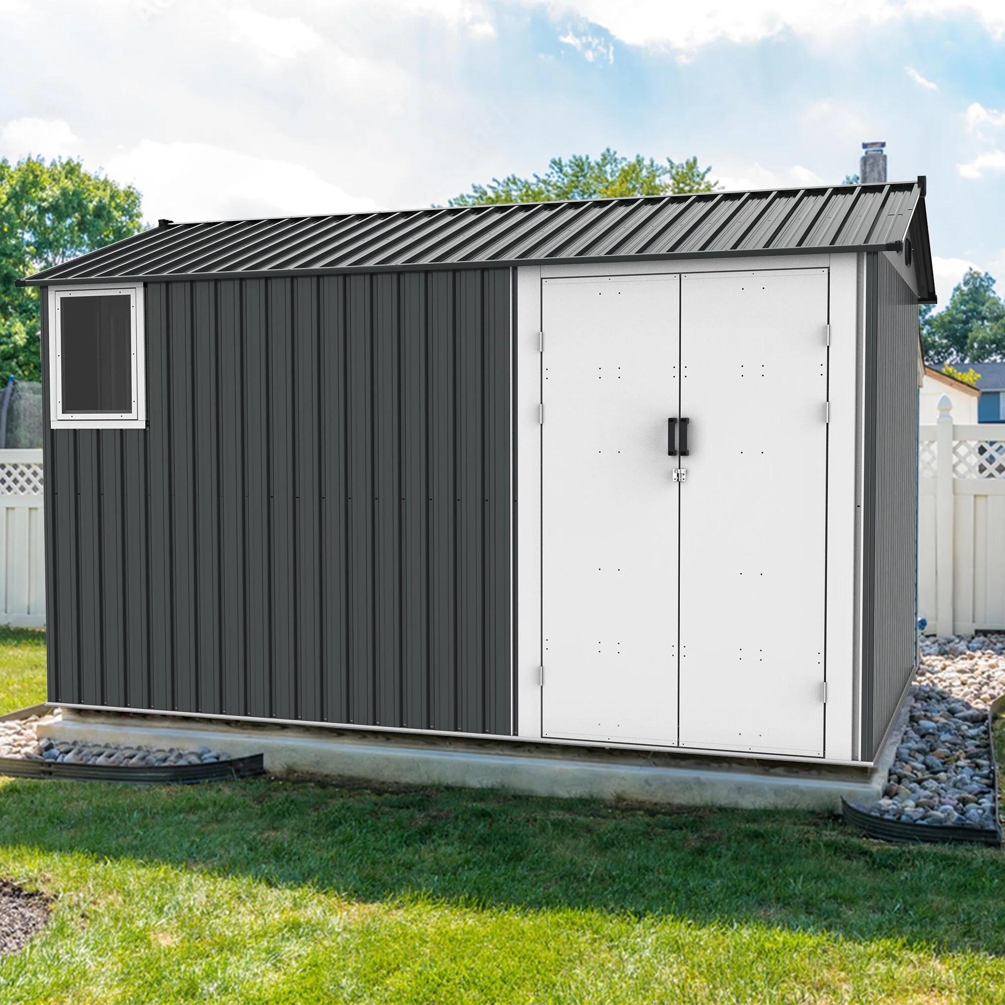 Galvanized Metal Storage Shed Tool Shed with Lockable Double Doors Garden Shed Pet Shed for Backyard
