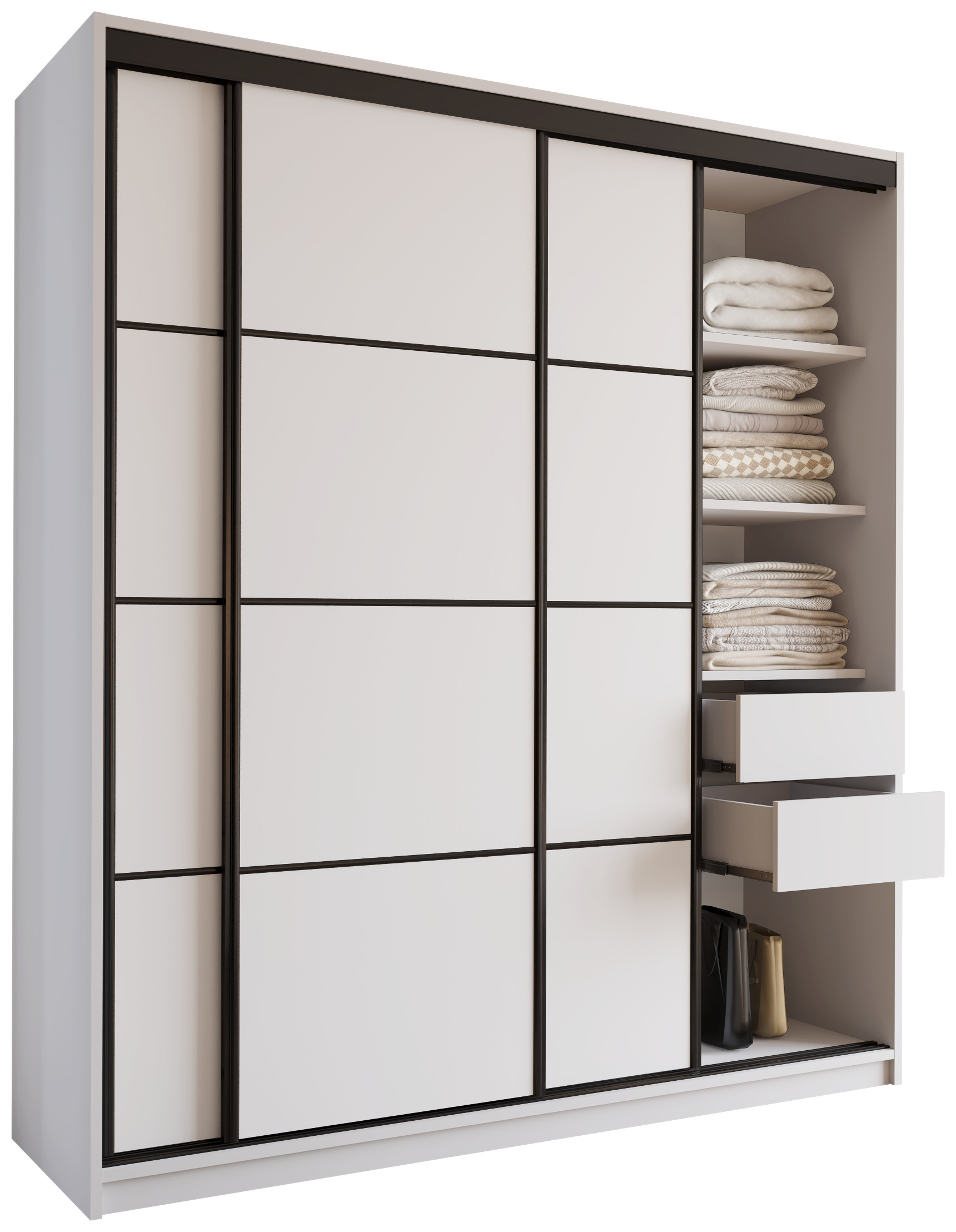 Szafa przesuwna z szufladami 180 cm biała LOFT