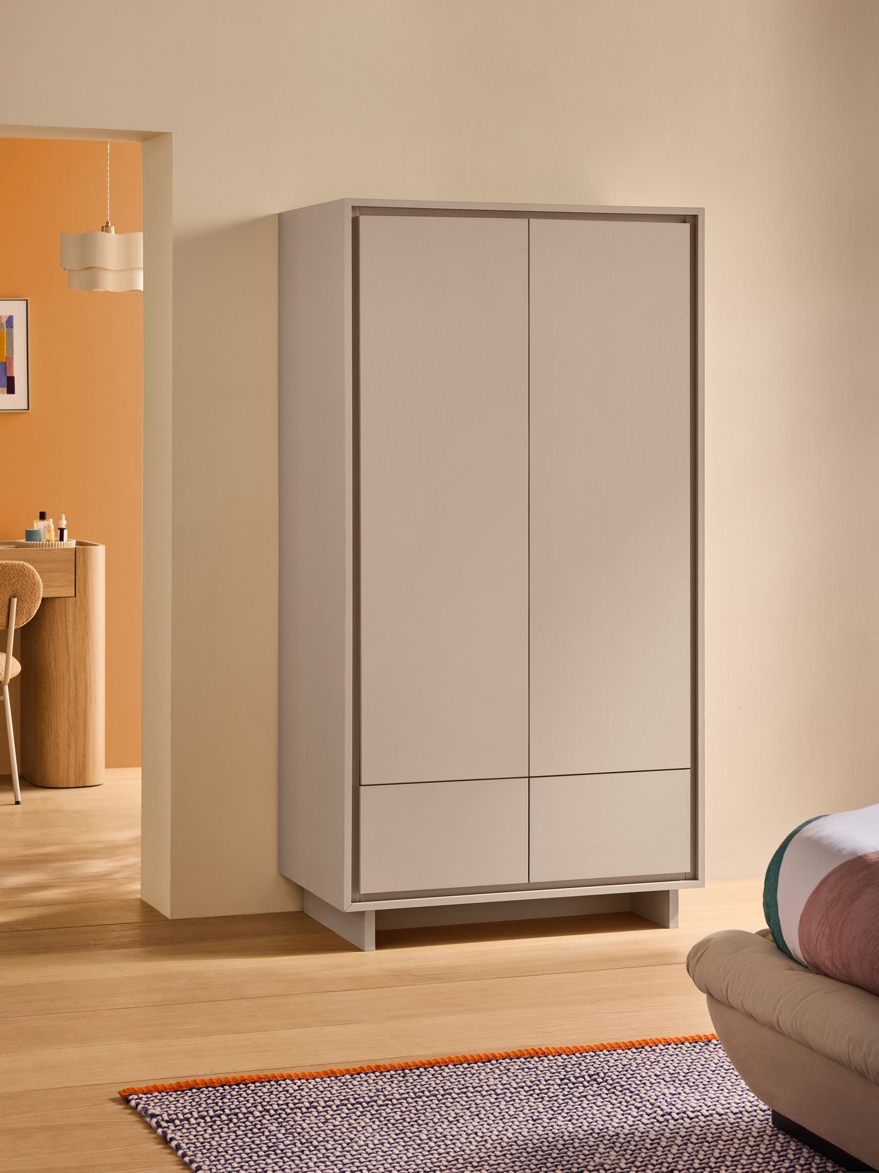 Kaci Double Wardrobe in Natural Greige Wood Effect