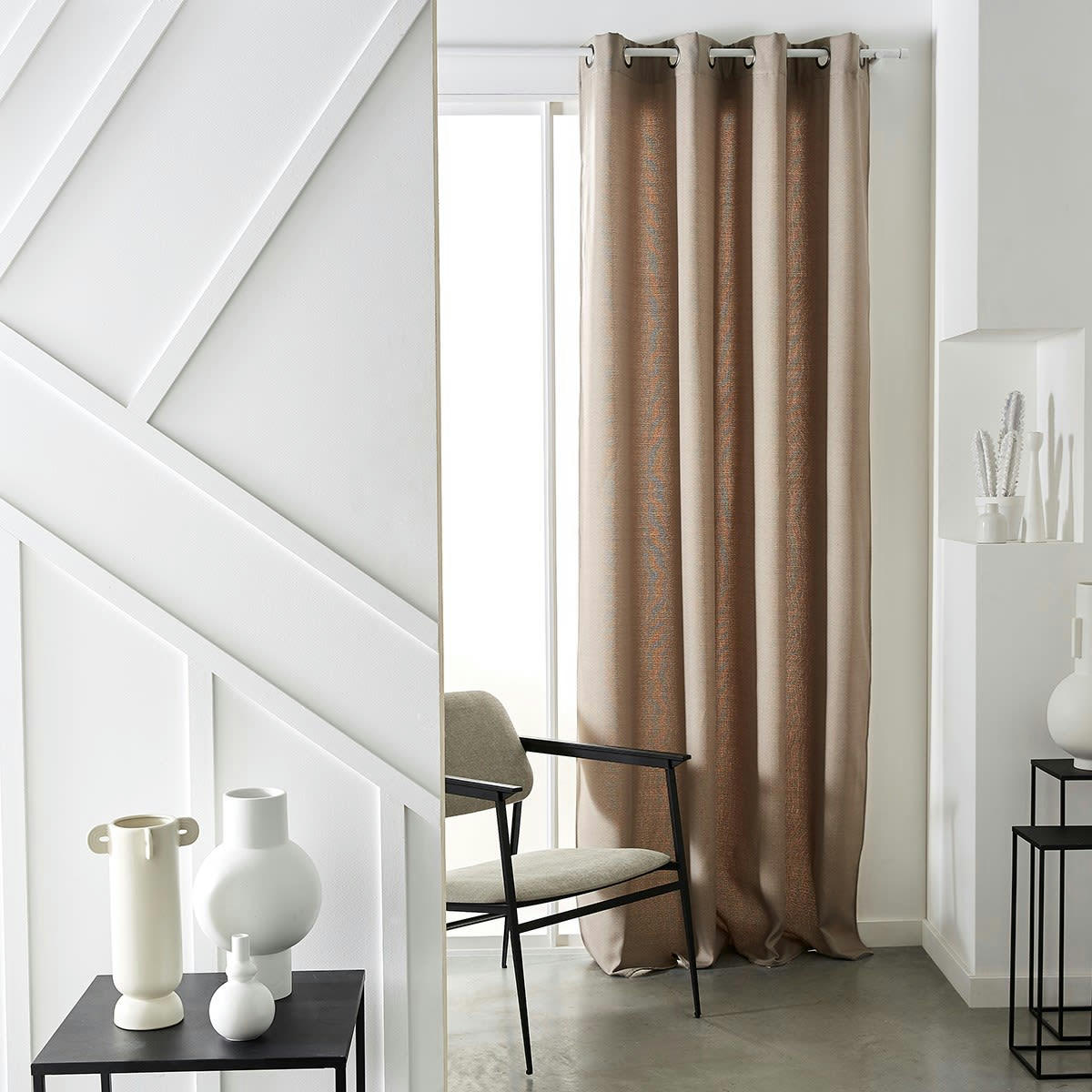 PRESTIGE EFFET CHAMBRAY - Rideau isolant à oeillets uni en Polyester Beige 140x240 cm