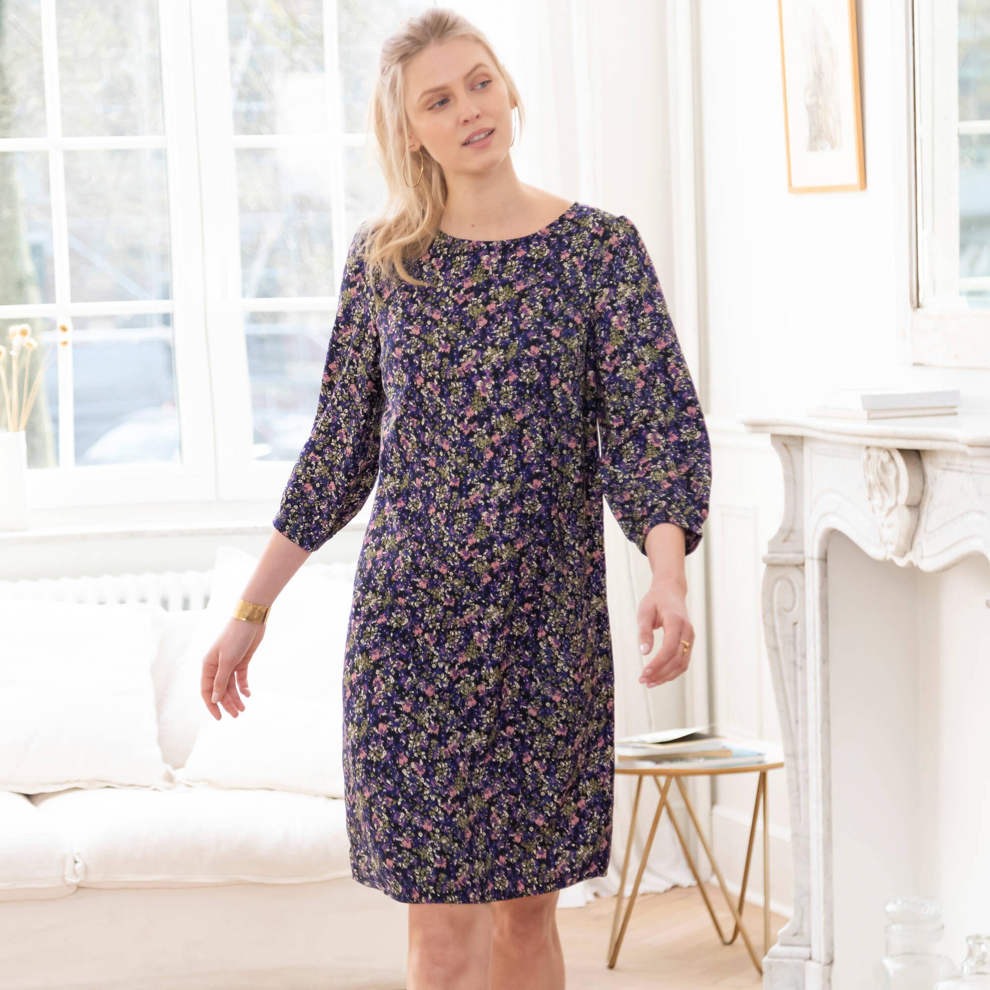 Robe droite manches 7/8ème imprimée