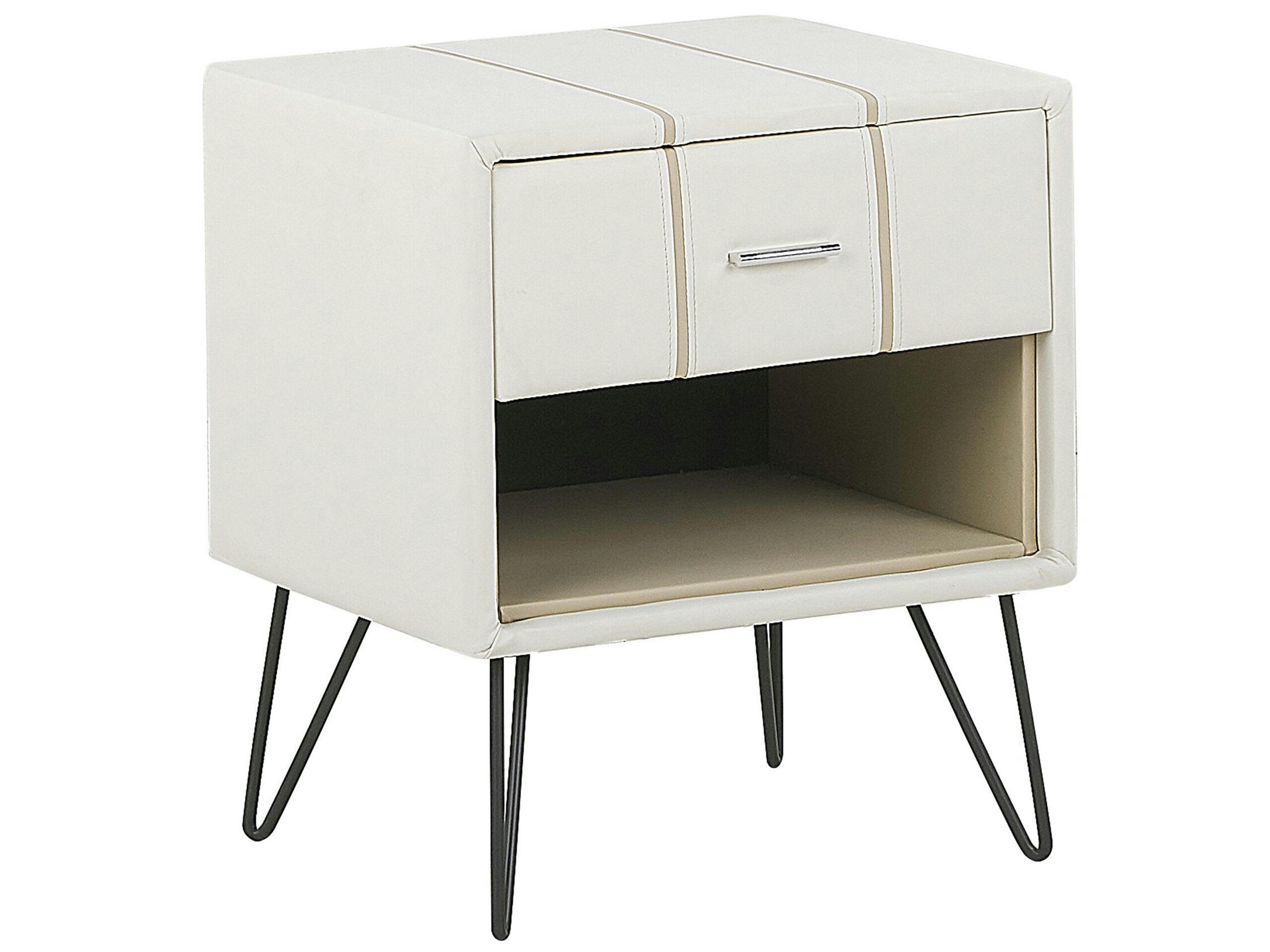 BETIN - Table de chevet en cuir PU blanc