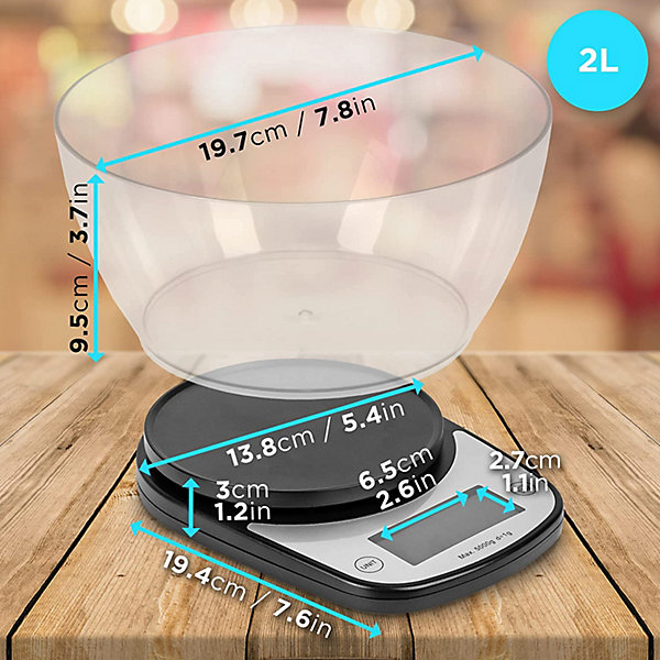 KS5000 BKCR Balance de cuisine Capacité 5 kg Affichage numérique Ajout de poids Précision 1 g Bol 2L Pâtisserie Courrier Duronic