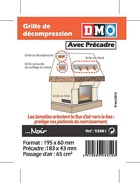 Grille de décompression avec précadre noir 195 x 60 Autogyre