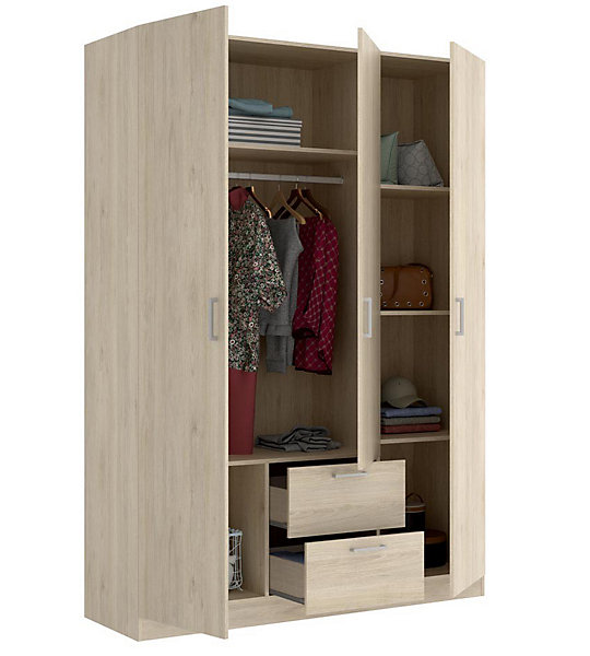 Armoire placard meuble de rangement coloris naturel - Longueur 150 x Profondeur 52 x Hauteur 215 cm