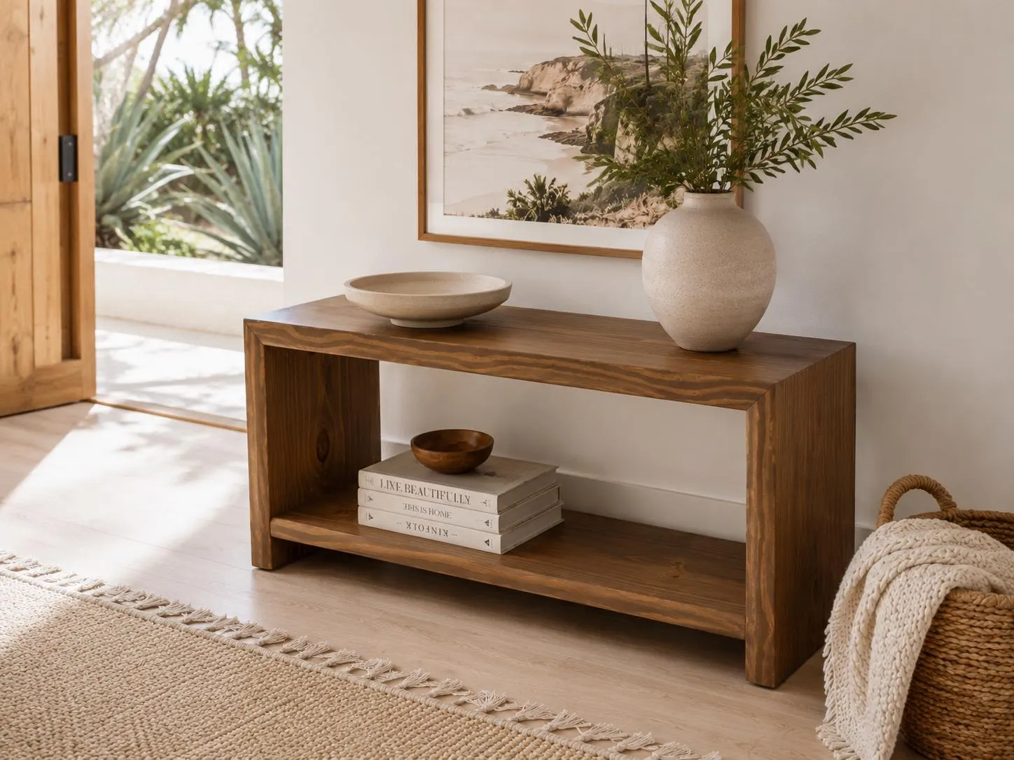 Waterfall Bench With Shelf Solid Wooden Benches Wood Handmade Seat Industrial Shoe Mid Century Modern Petite Mudroom With Storage