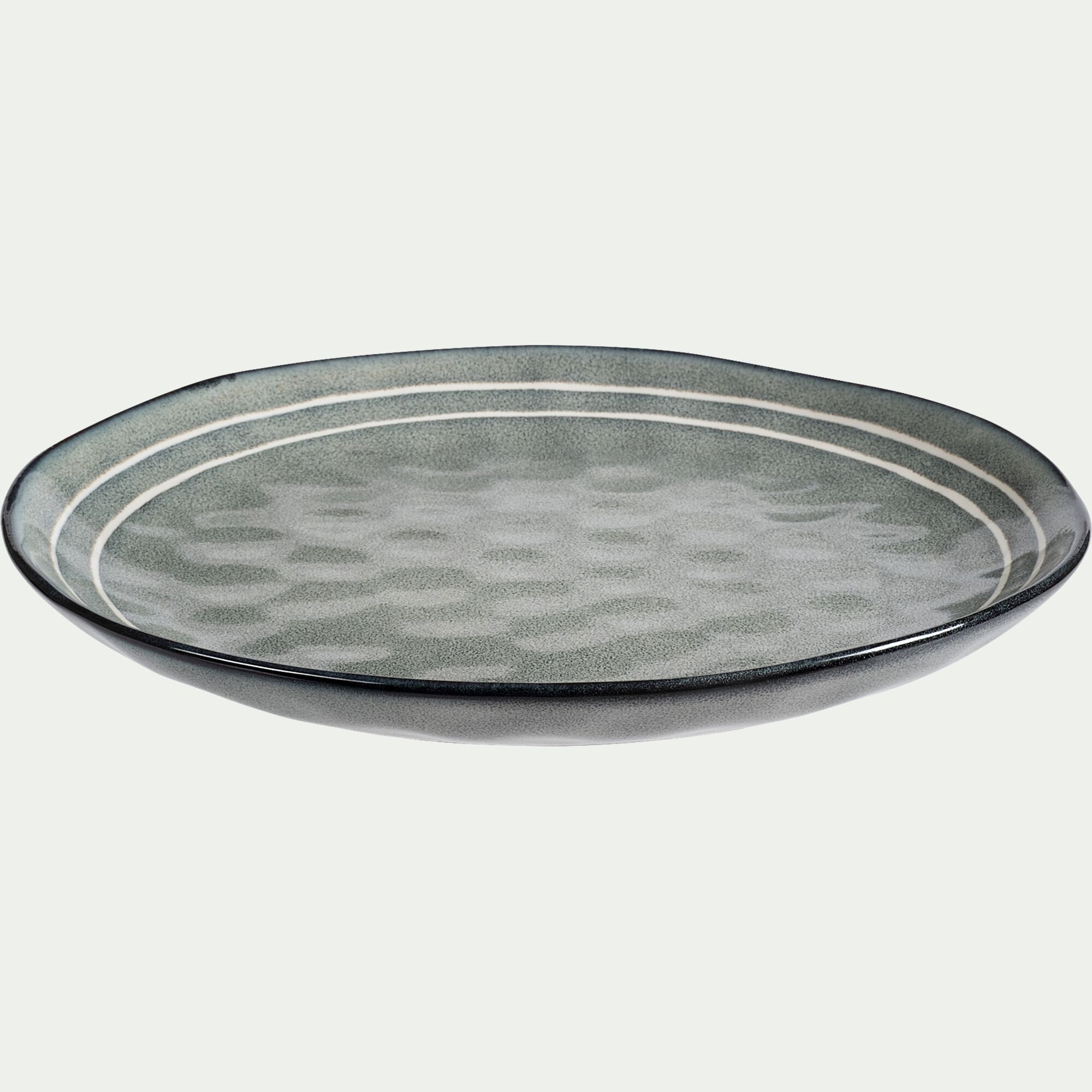 MACAO - Assiette plate à rayures en grès D27,5cm - bleu calaluna