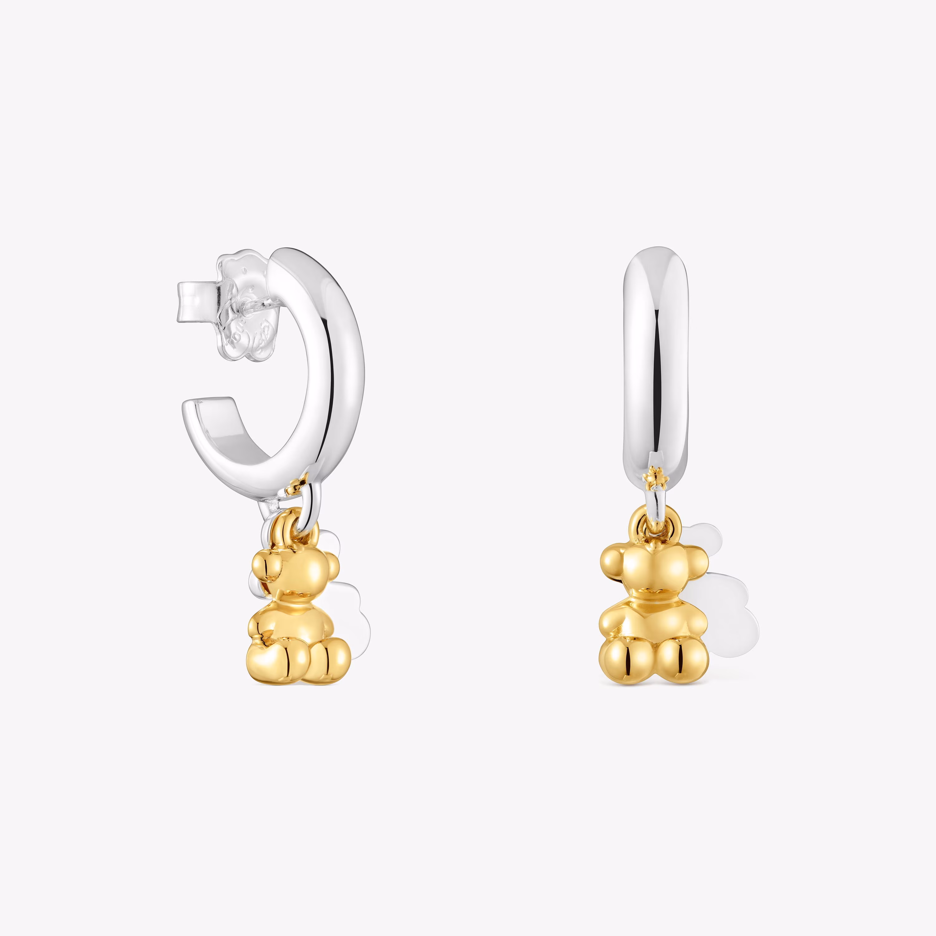 Pendientes de aro bicolor con doble oso Bold Bear