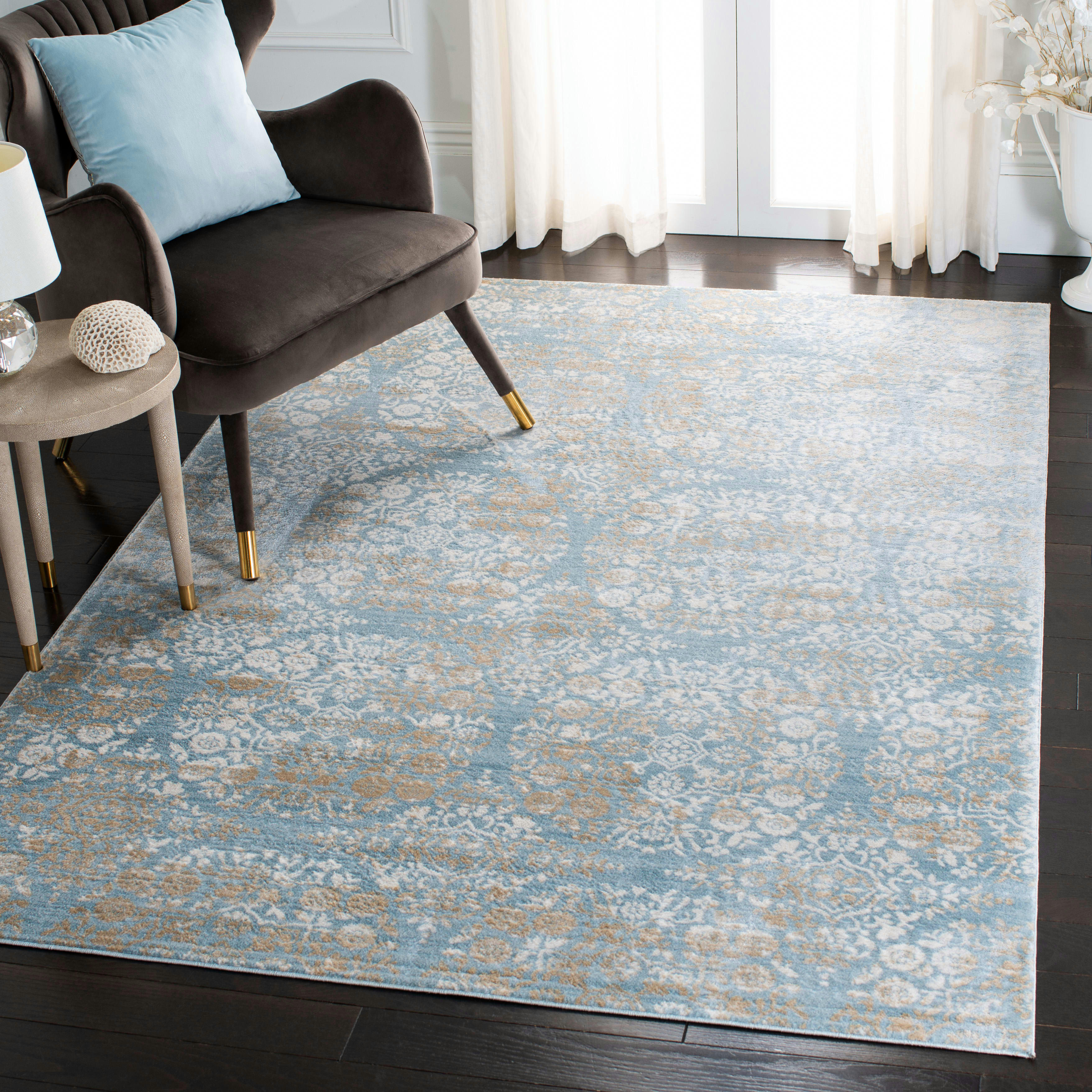 ISABELLA - Tapis de salon interieur en bleu denim & ivoire, 122 x 183 cm