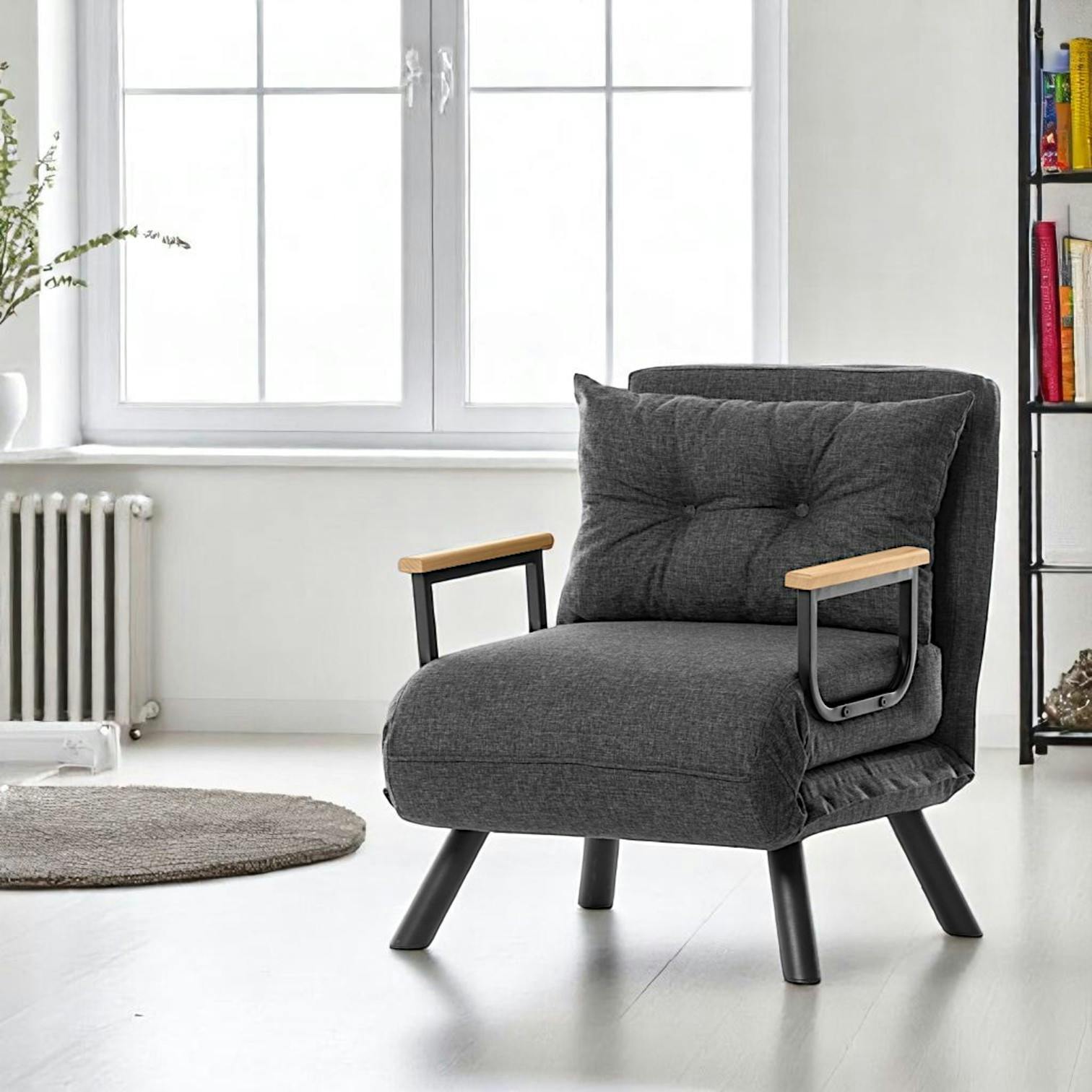 Fauteuil convertible gris foncé - coussin assorti MODI