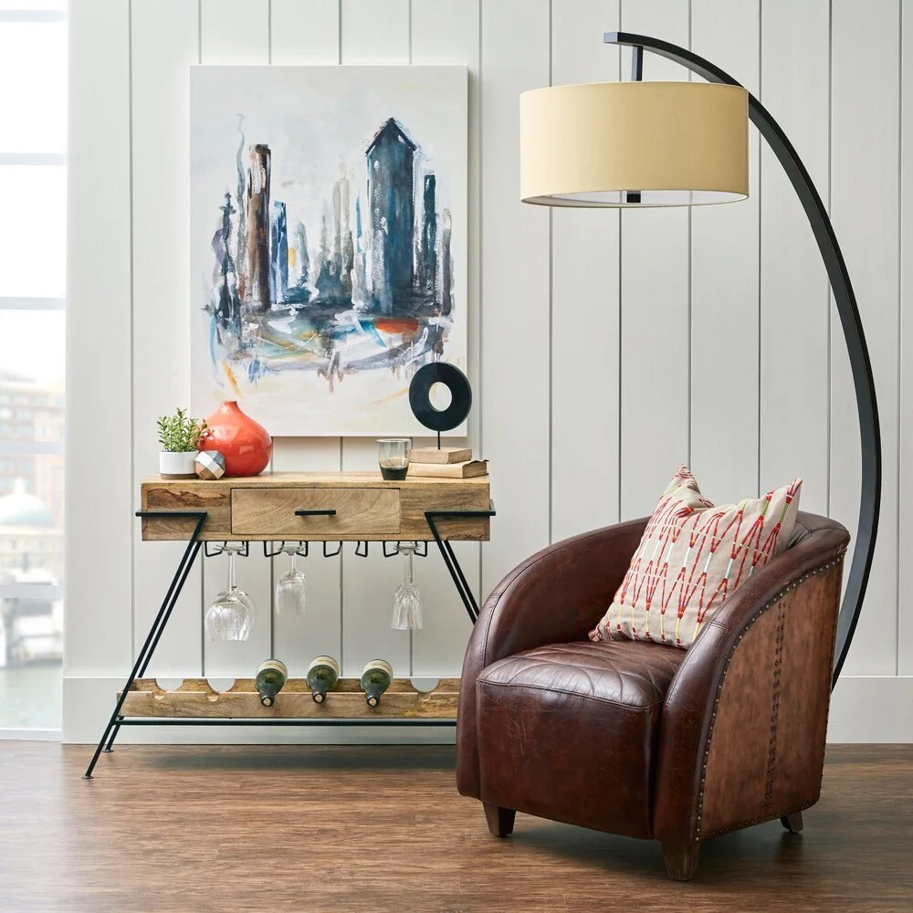 Minimalist Wood and Metal Home Bar with Drawer