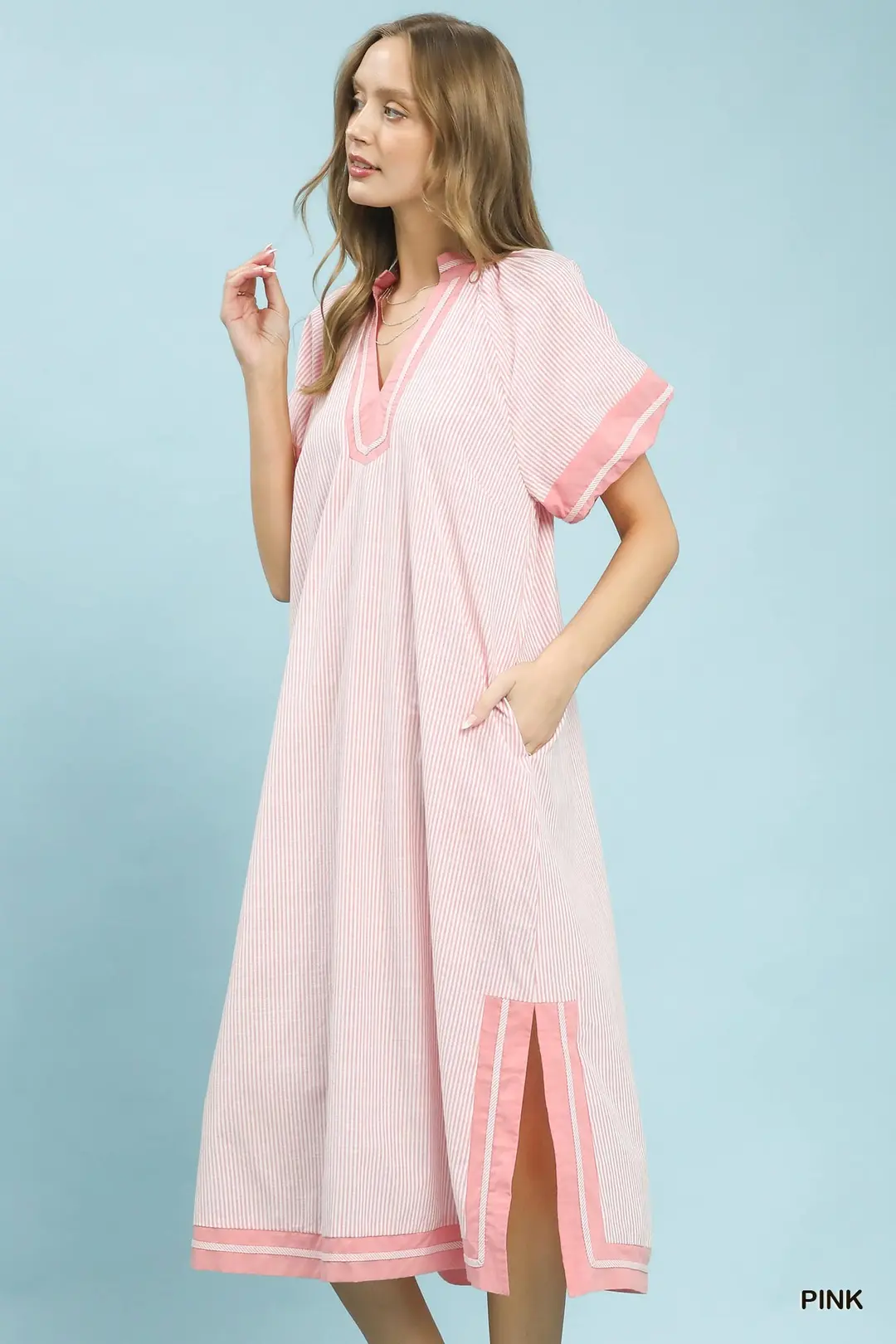 Pinstripe Contrast Trim Midi Dress