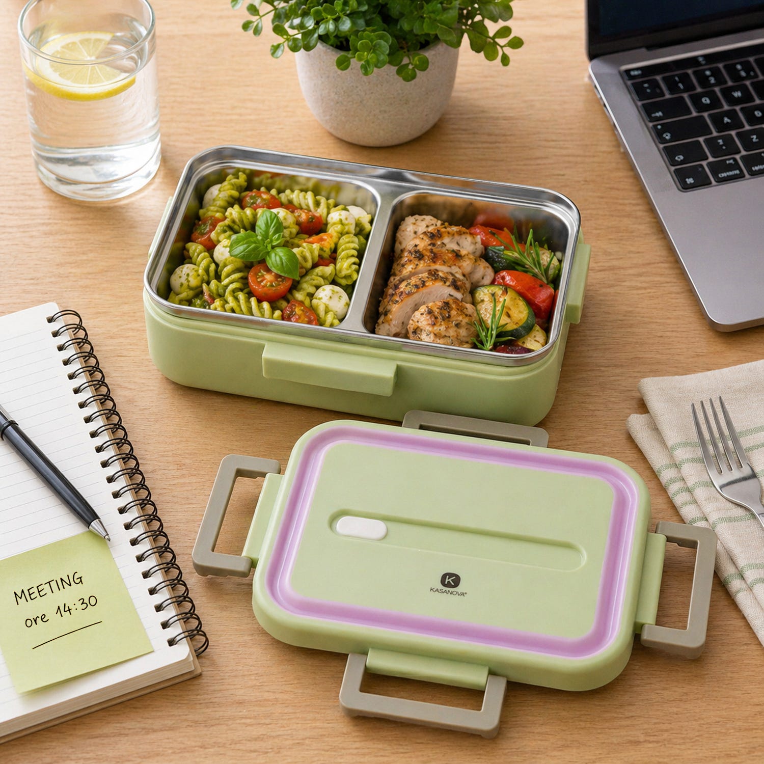Porta pranzo contenitore acciaio con divisorio 730 ml verde