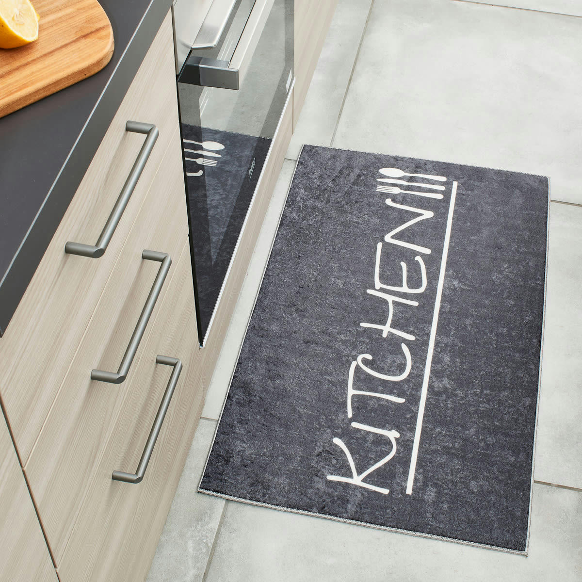 KITCHEN - Tapis de cuisine anthracite motif kitchen 50x80