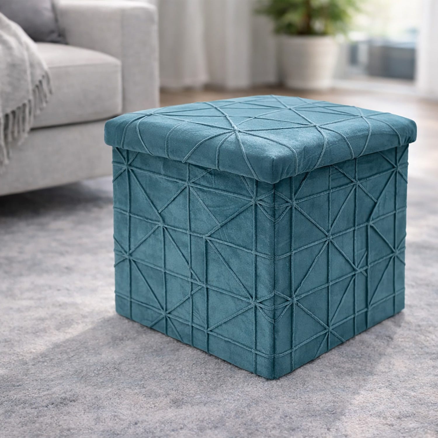 Pouf pieghevole quadrato ottanio velluto 38 cm