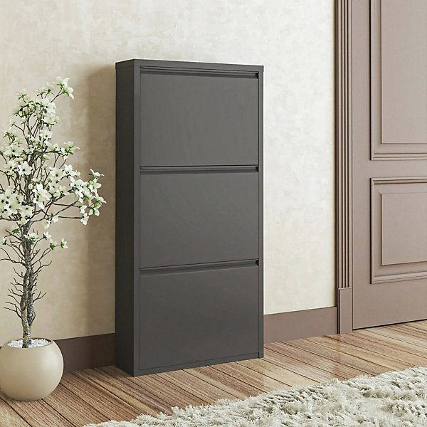 Meuble à chaussures Eliseo, Meuble à chaussures, Armoire d'entrée polyvalente, Rangement pour chaussures, 50x15h104 cm, Noir