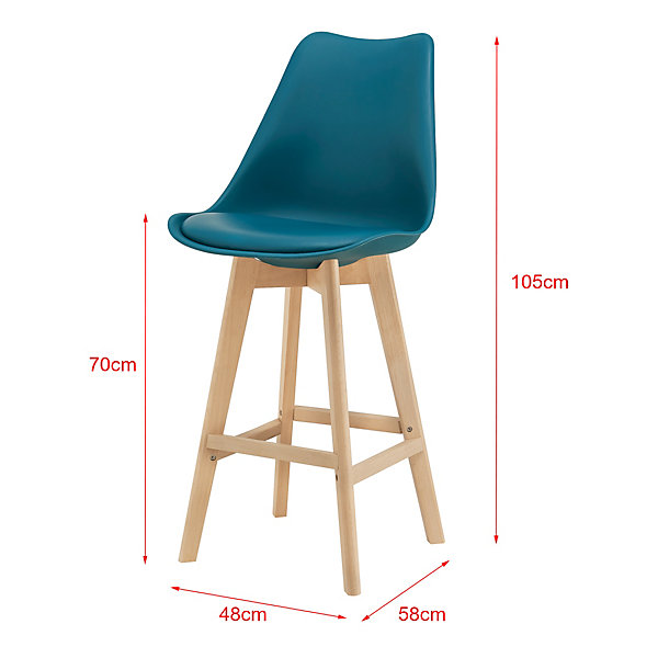 Lot de 2 Tabourets de Bar Lublin Similicuir Hêtre 105 x 48 x 58 cm Turquoise en.casa