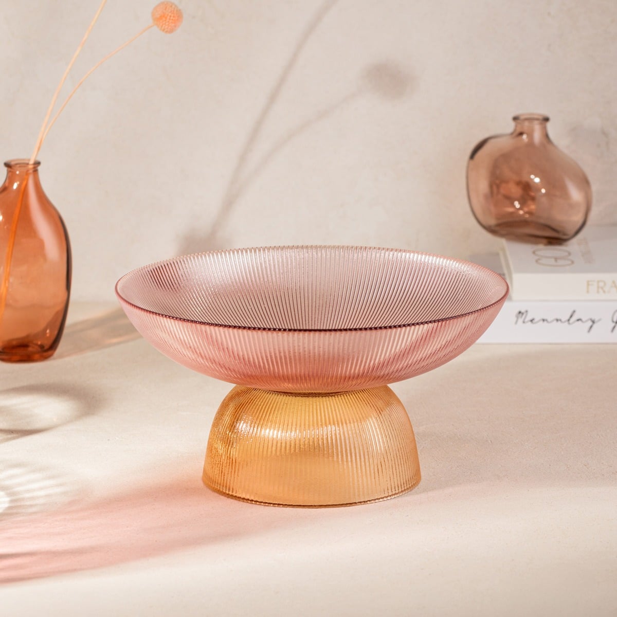 Patera MEGALO szklana różowo - żółta 25 cm