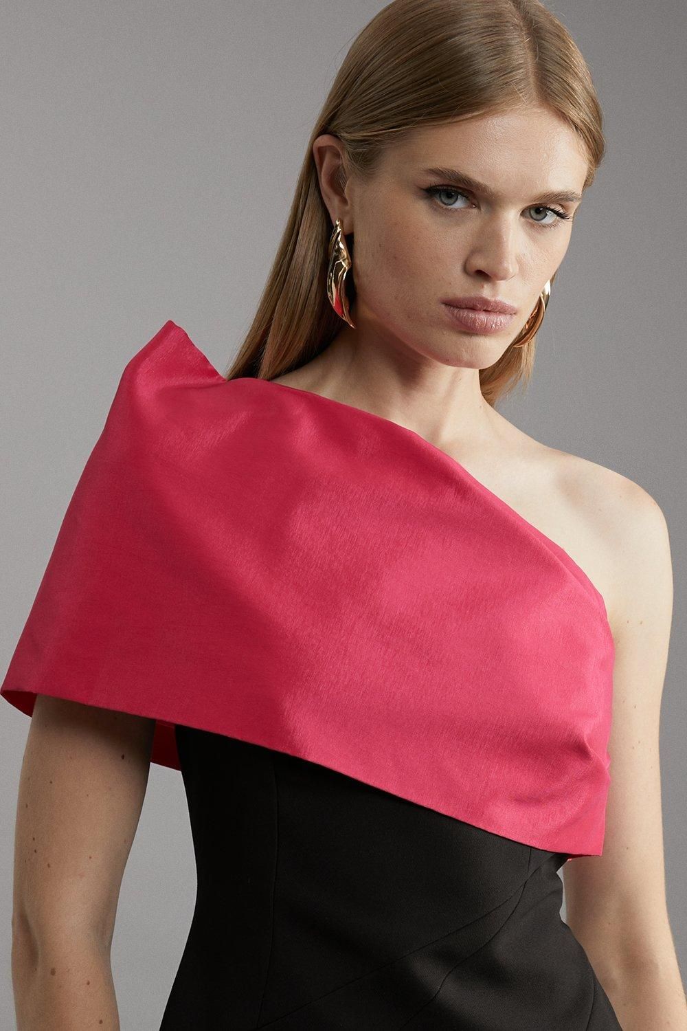 KarenMillen Clean Tailored Taffeta One Shoulder Panel Midi Dress