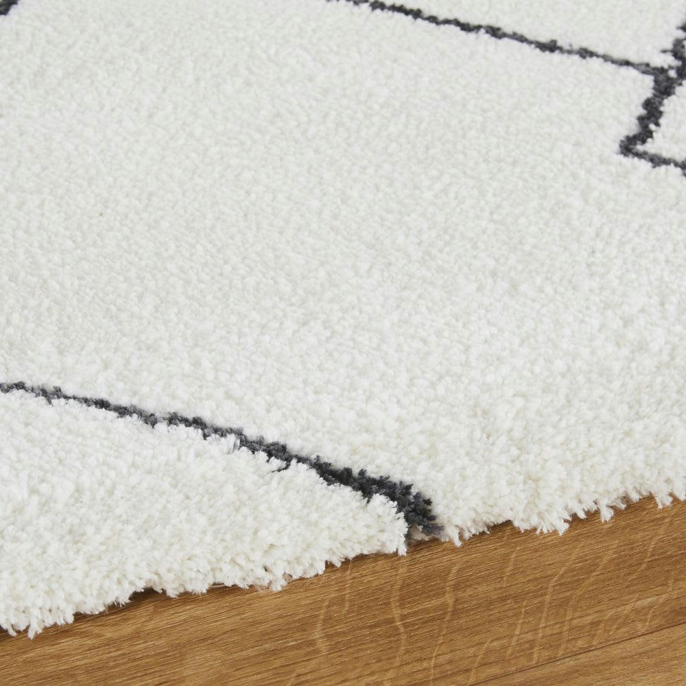 ELSULA - Tapis de couloir style berbère tufté noir et blanc 80x300