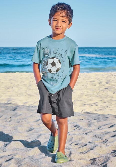 Younger Boys Blue Football Print T-Shirt & Shorts Set