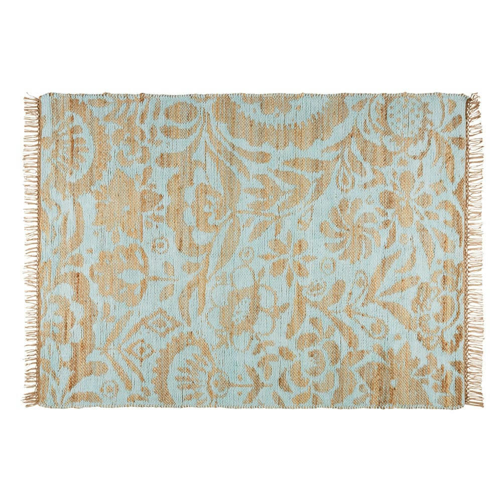 Lukila - Tapis tissé en jute et coton vert d'eau 140x200cm