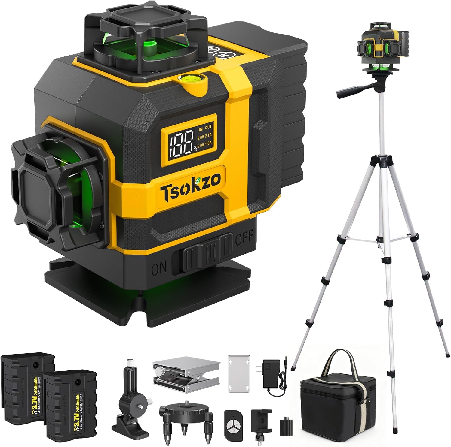 16 Lines Laser Level with Tripod - 360° Cross Line Laser with Tripod, 4D Green Laser Level, 4x360 Self Leveling Tool for Picture Hanging, Home Renovation, Indoor Project, 2 Batteries Included