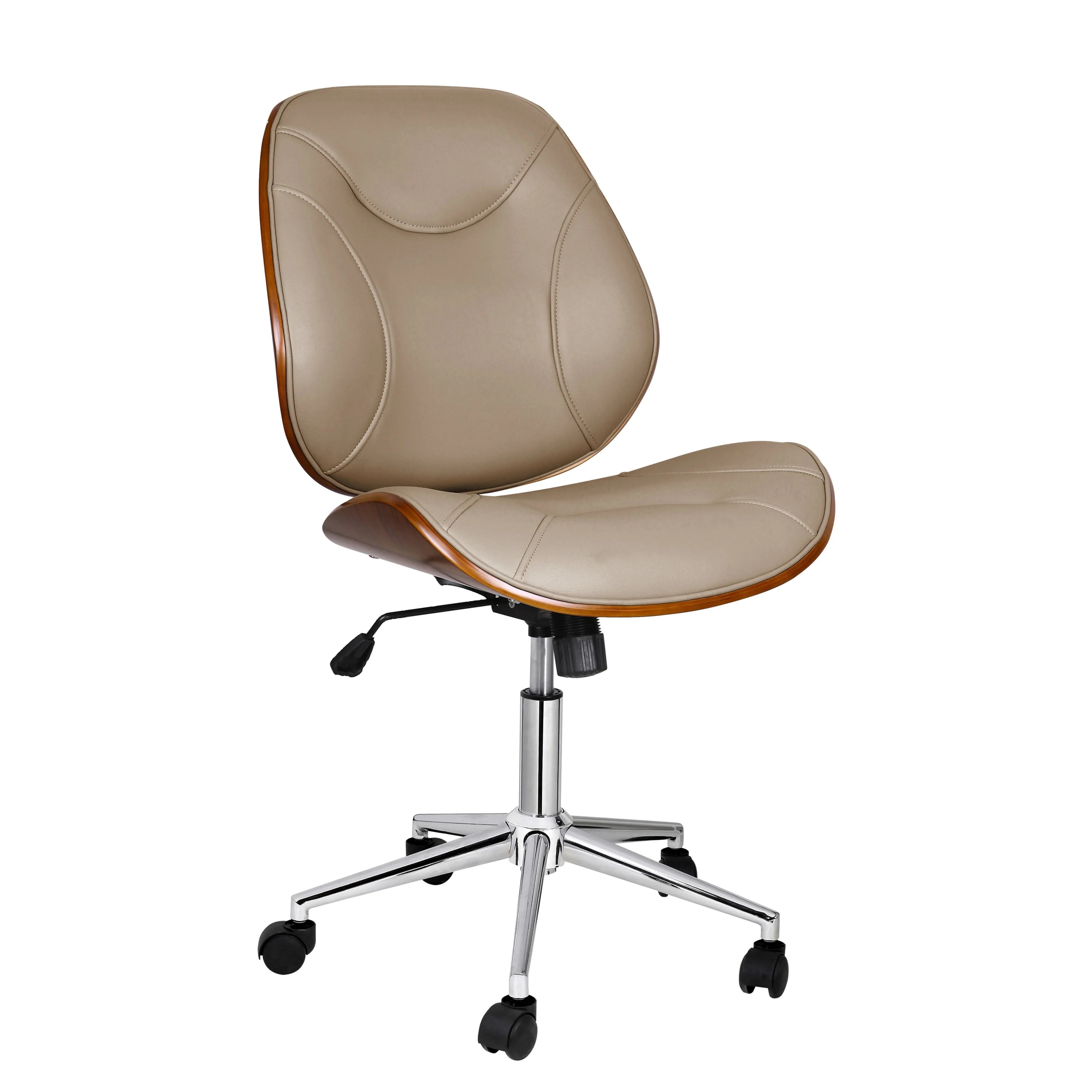 Porthos Home Izan Armless Swivel Office Chair, Chrome Base, PU Leather