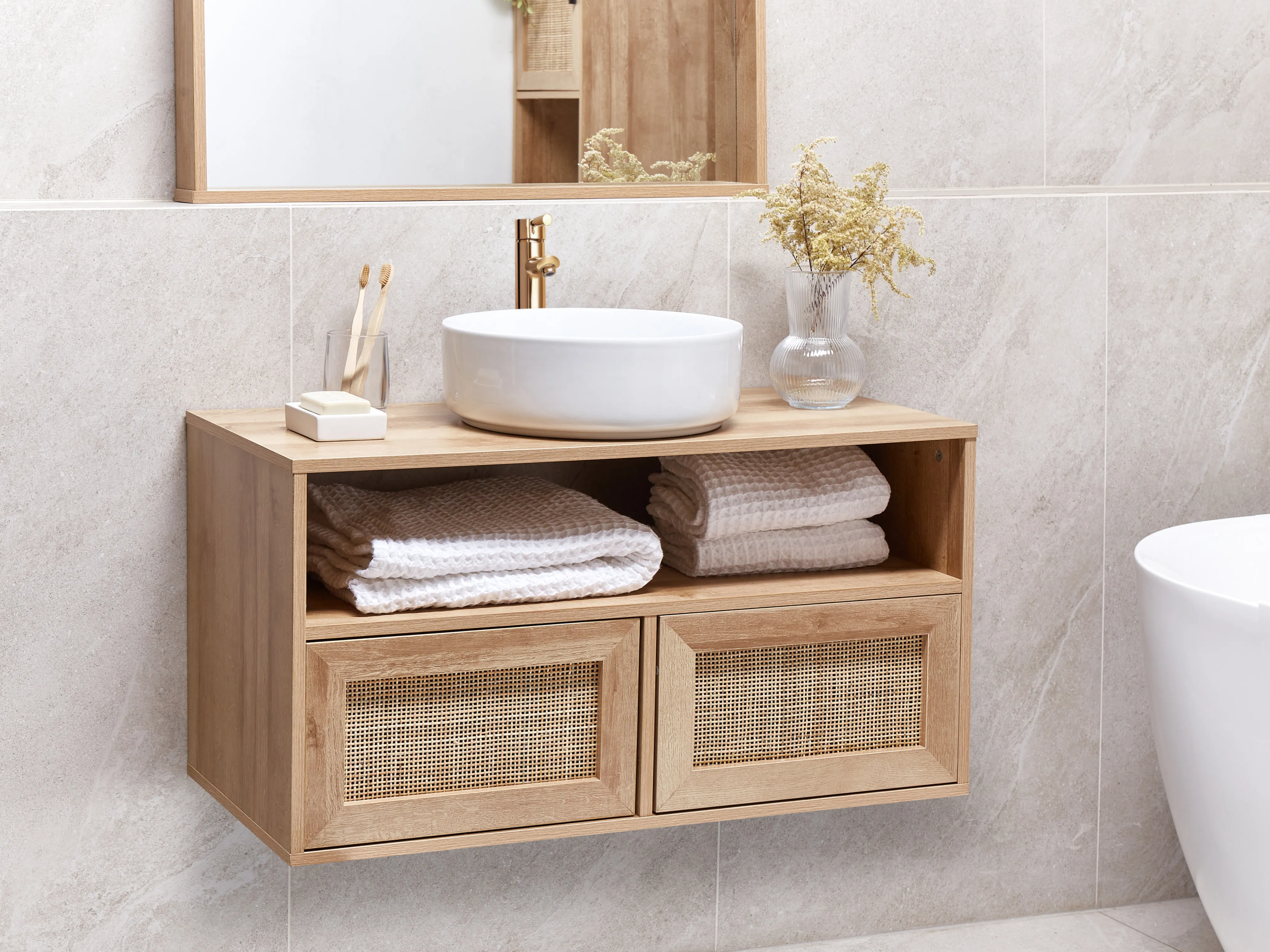 Wall Mounted Vanity Unit ROSELL 86 cm Light Brown