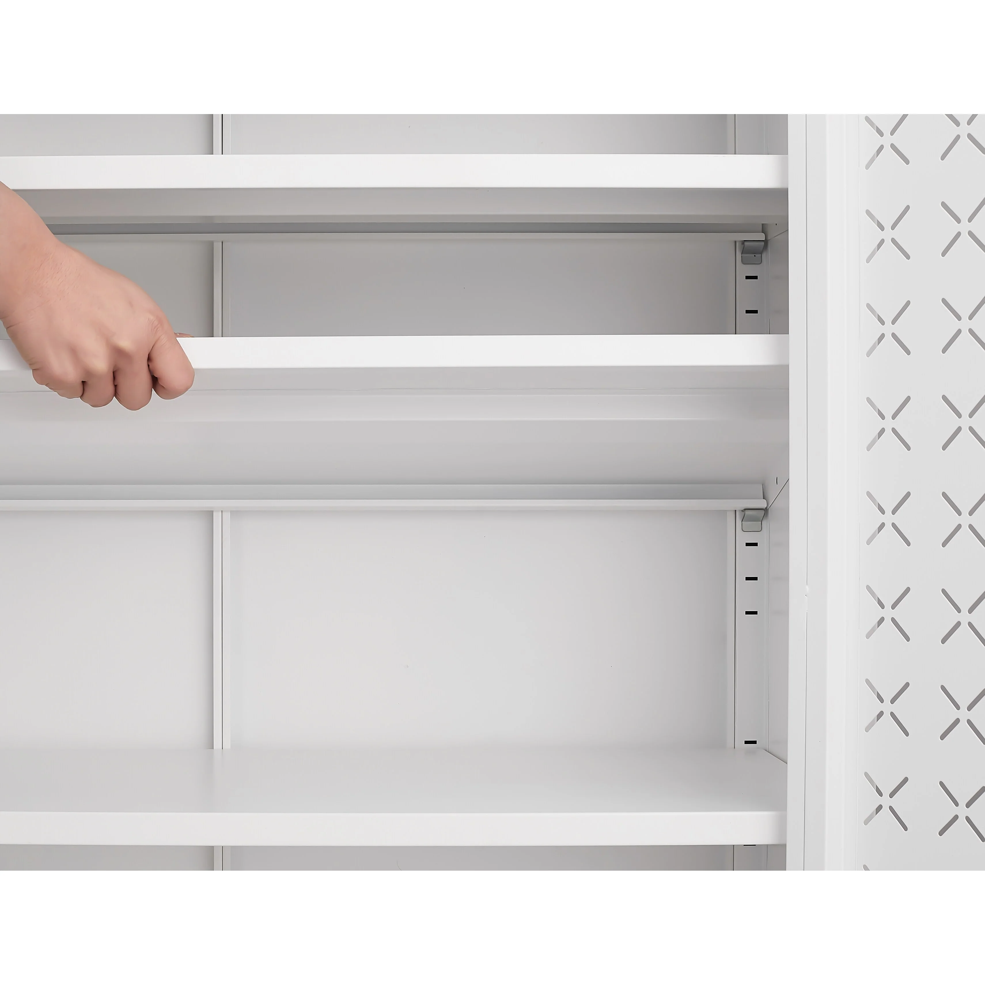 Grid Double Door Shoe Cabinet,3 Adjustable Compartments,Hollow Shoe Changing Compartment,Bottom 15cm Moisture-Proof High Foot