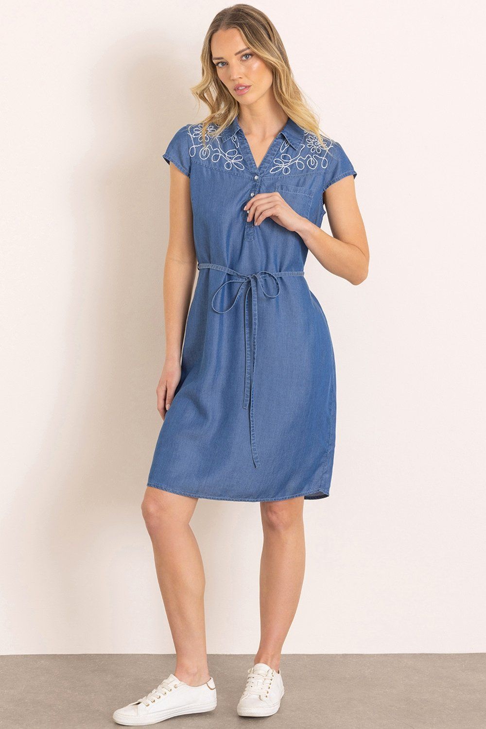 Klass. Embroidered Denim Dress