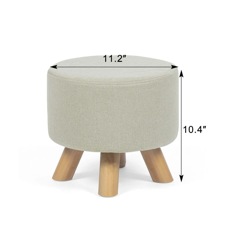 Adeco Modern Round Ottoman Home Footrest Stool/ Linen Fabric Seat Pouf