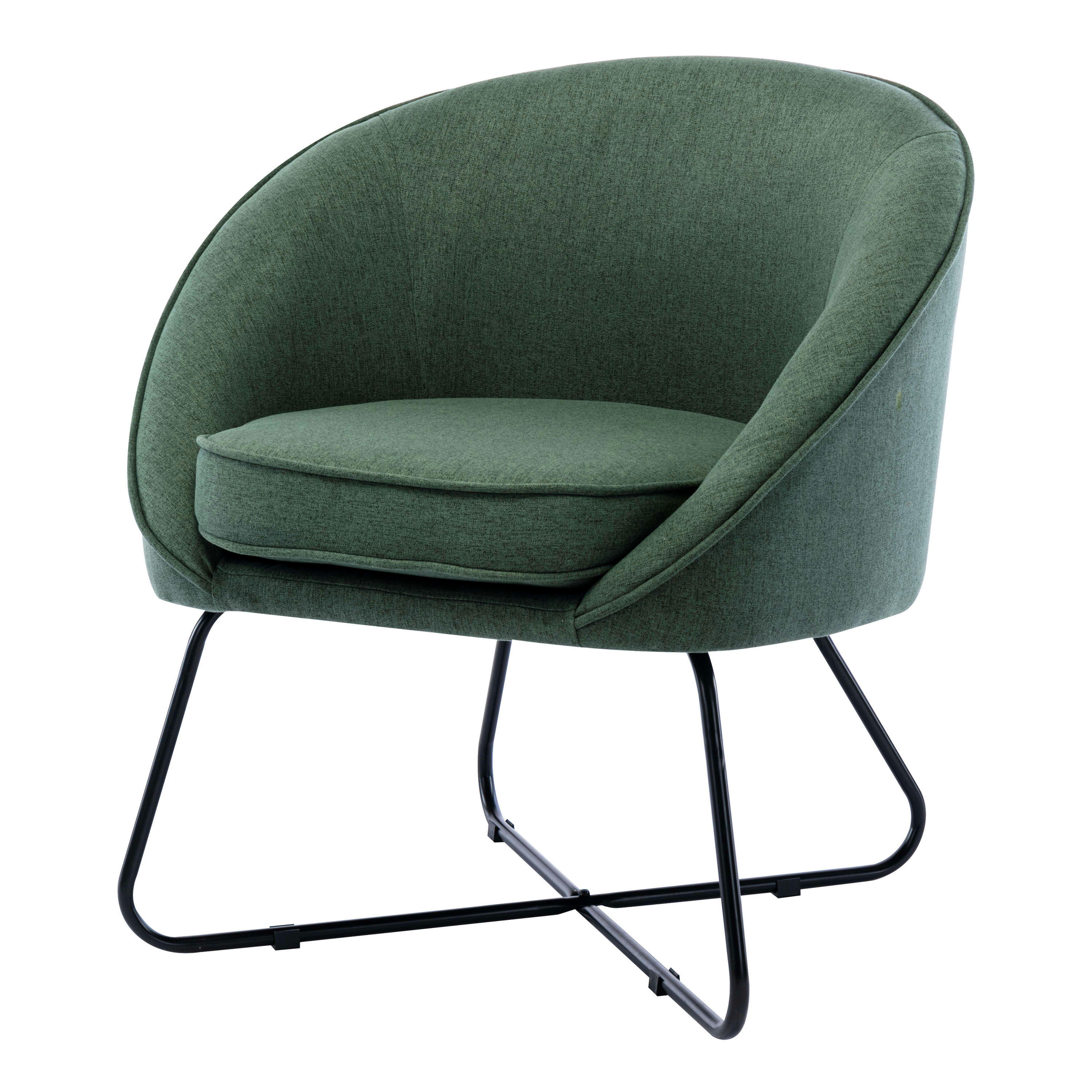JONAS - Fauteuil design tissu vert forêt pieds métal noir