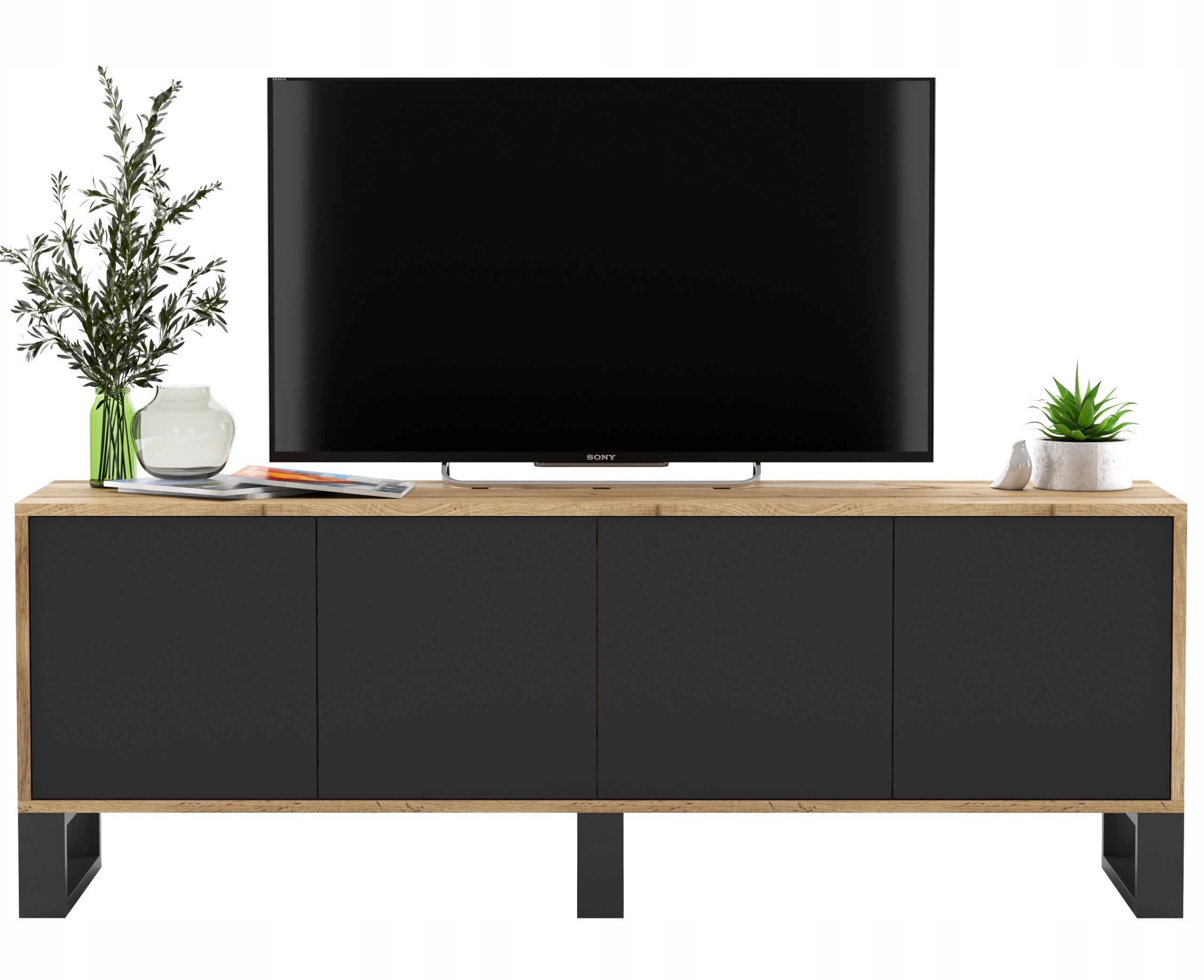 Szafka RTV Loft Komoda Industrial Wotan czarny MAT