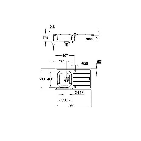 Pack évier   mitigeur GROHE - Bau K200 45-S - 1 bac - Inox AISI 304 - Mitigeur BauEdge