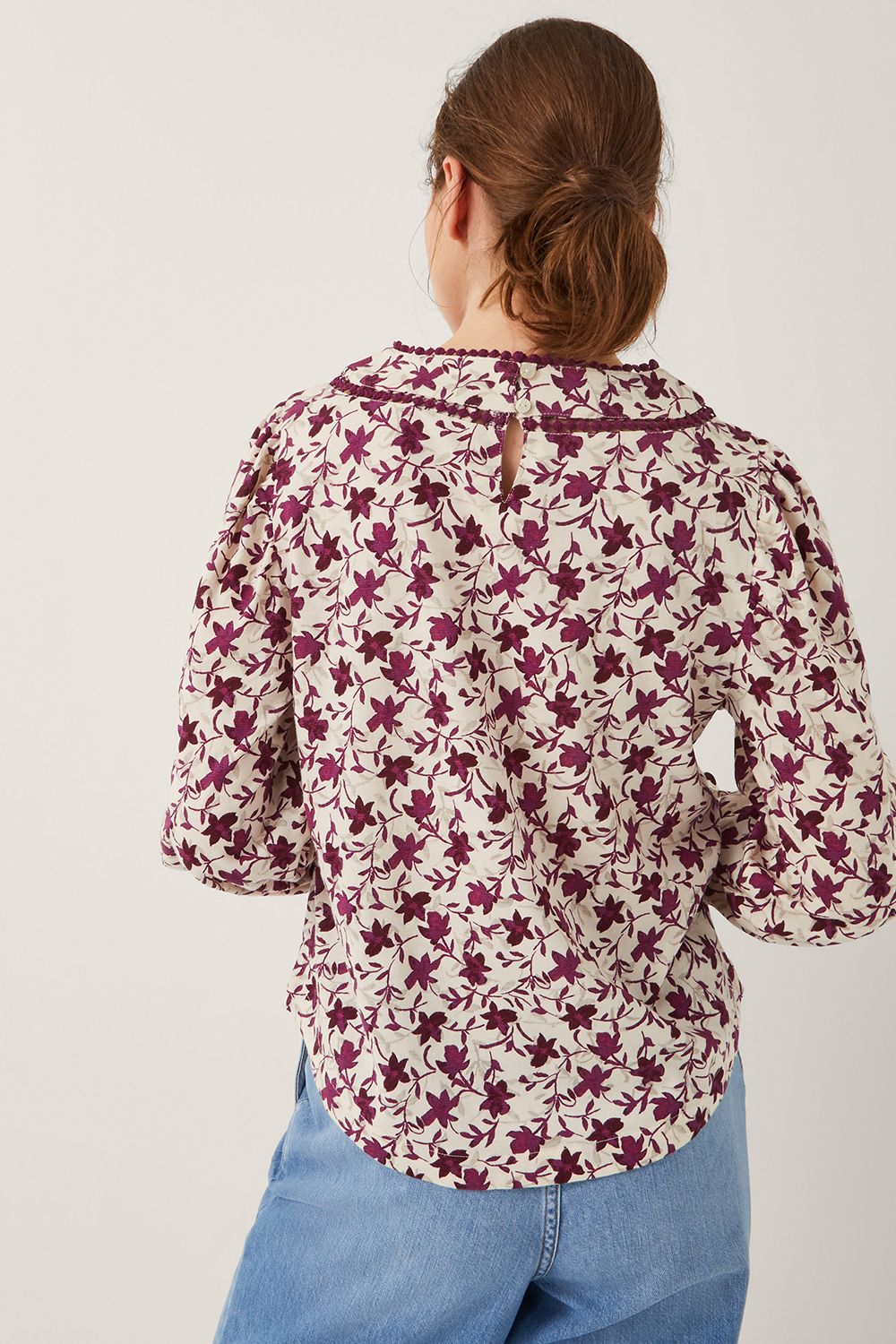 Monsoon Felipa Floral Print Jersey Top Ivory