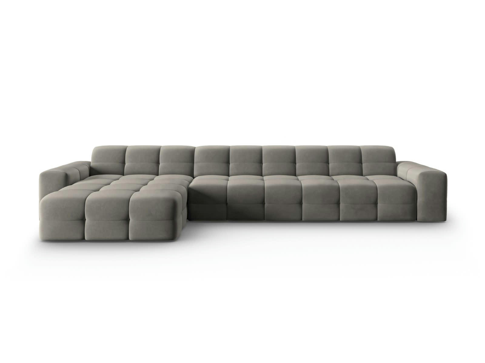 KENDAL - Canapé d'angle gauche 5 places en tissu velours gris foncé