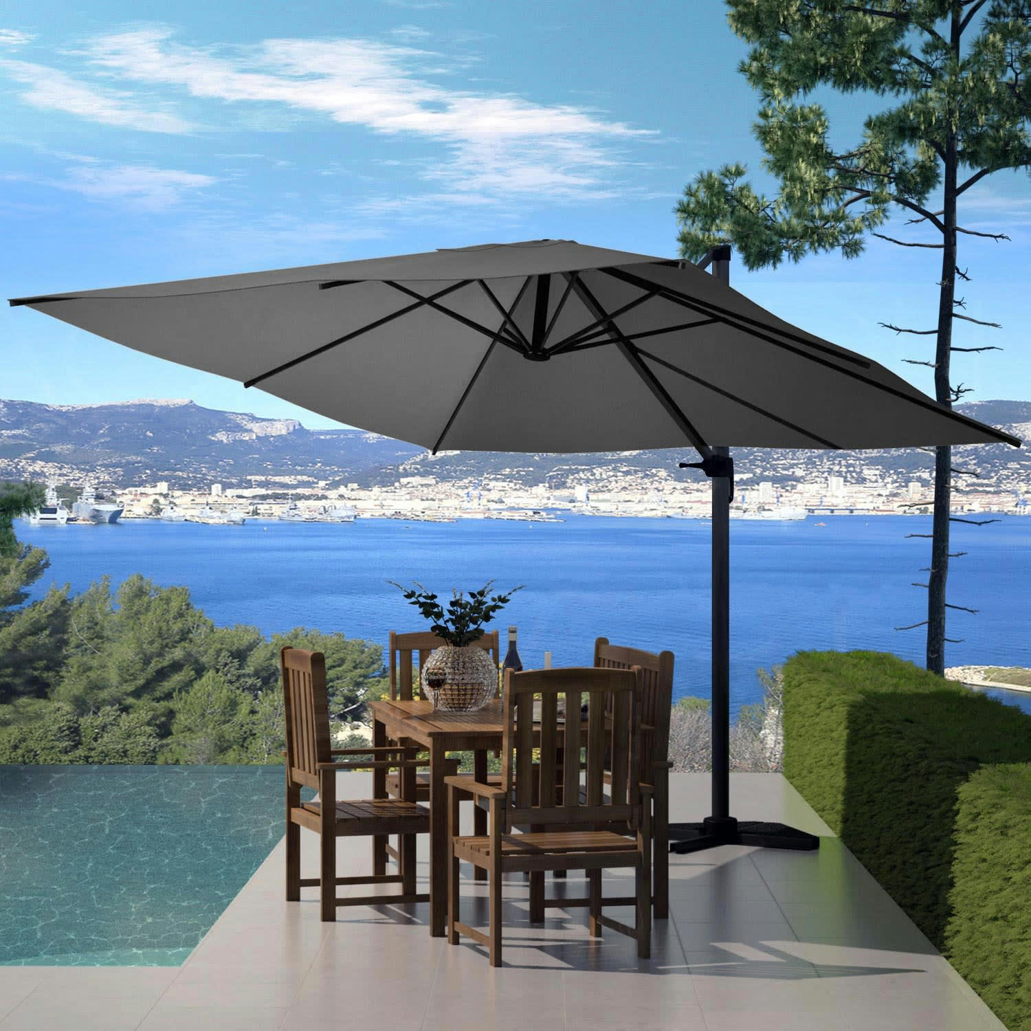 PALATINO - PALATINO - Parasol déporté et rotatif 3x3m gris