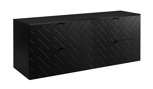 Meuble de salle de bain, Noir Mat, 160 x 57 x 46 cm, poignées noires