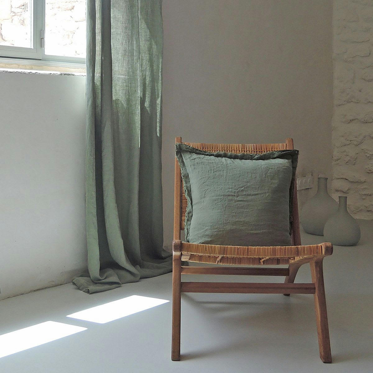 - Rideau en chanvre lavé vert