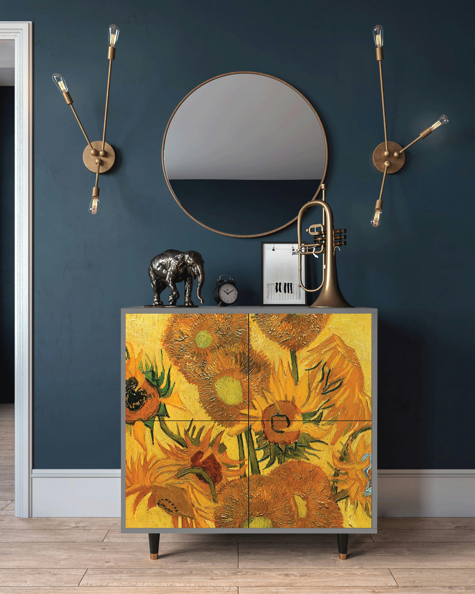 SUNFLOWERS BY VINCENT VAN GOGH - Buffet  jaune 4 portes L 94 cm