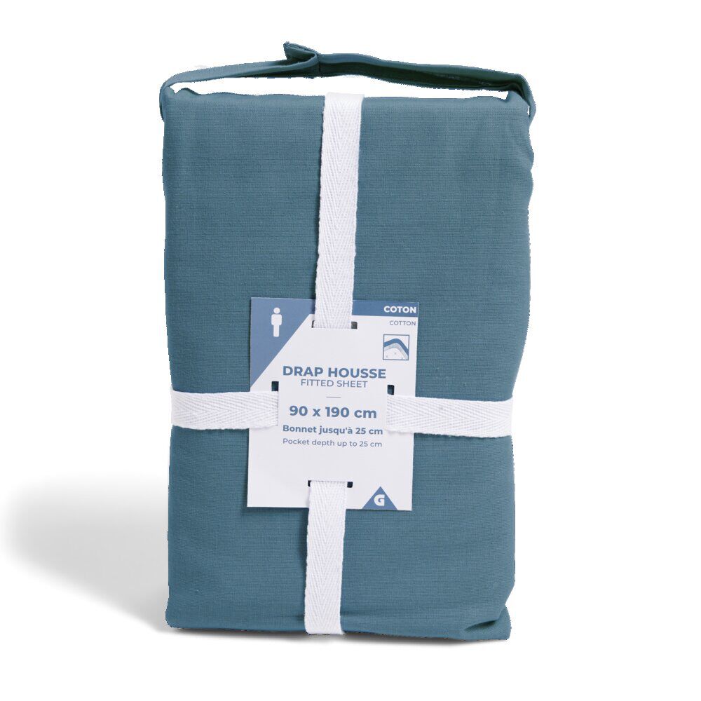 Drap housse 90x190cm 100% coton bleu marine