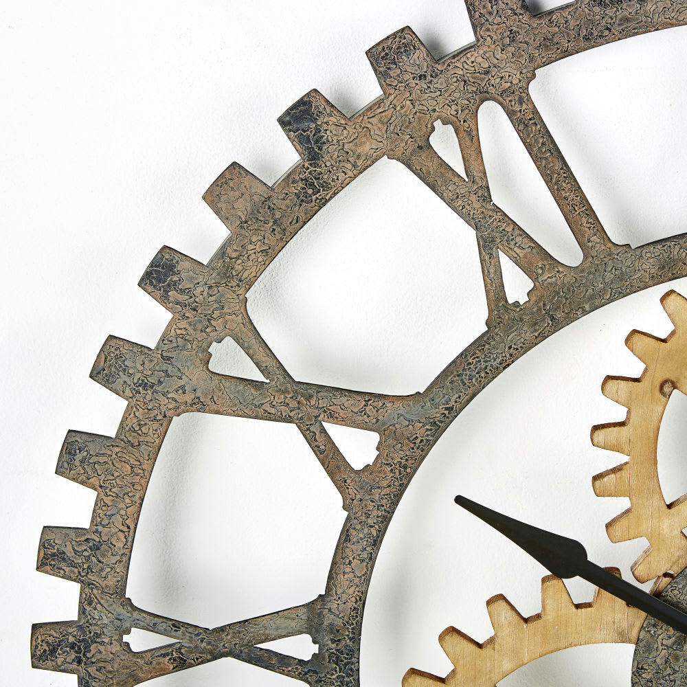 SPRINGFIELD - Horloge murale rouages en sapin et métal noir D100