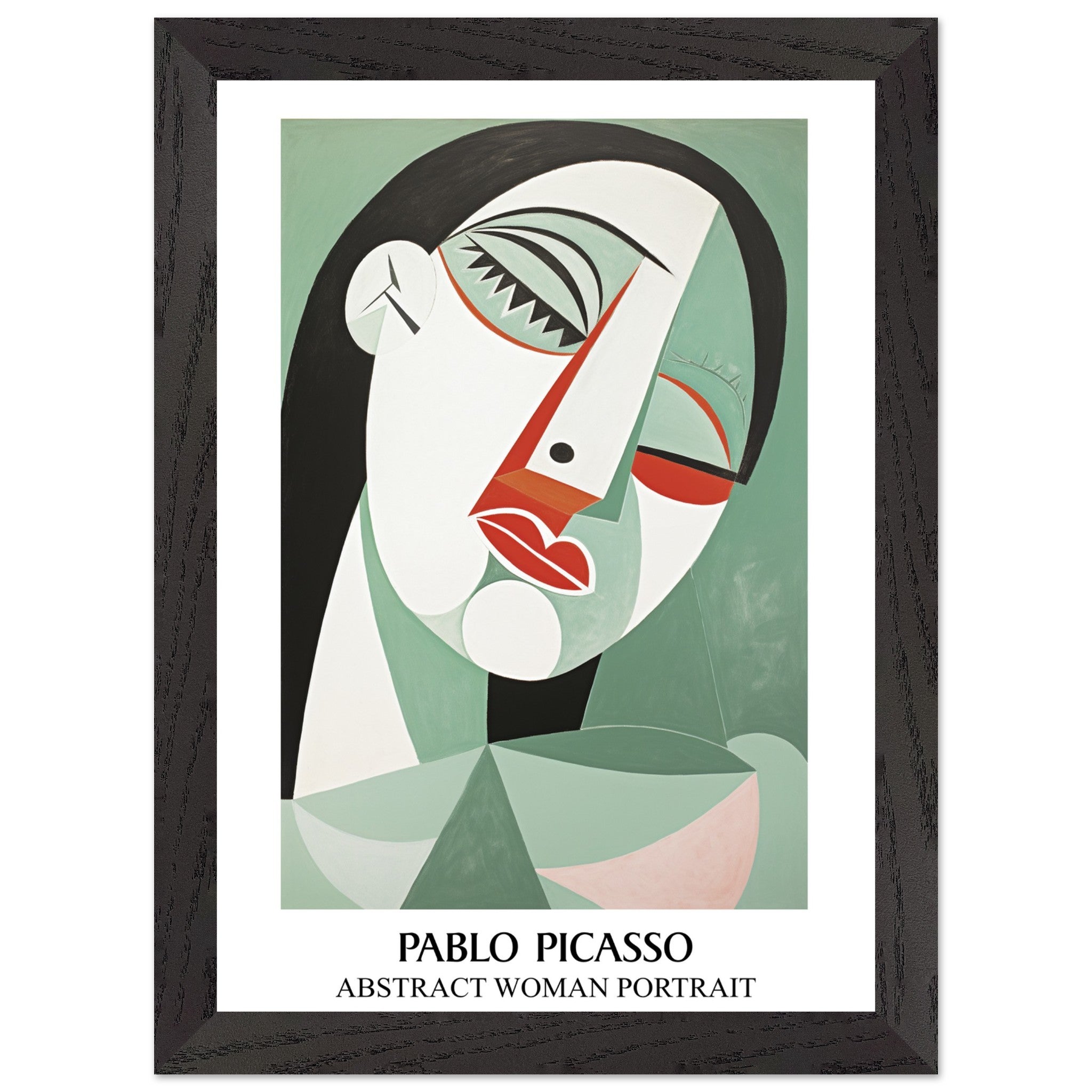 Artfulprints Poster met Lijst Pablo Picasso - Abstract woman portrait  - A4 21x29.7 cm - Groen