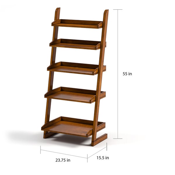 Ruse Transitional 5-Shelf Vintage Oak Solid Wood Display Stand by Furniture of America