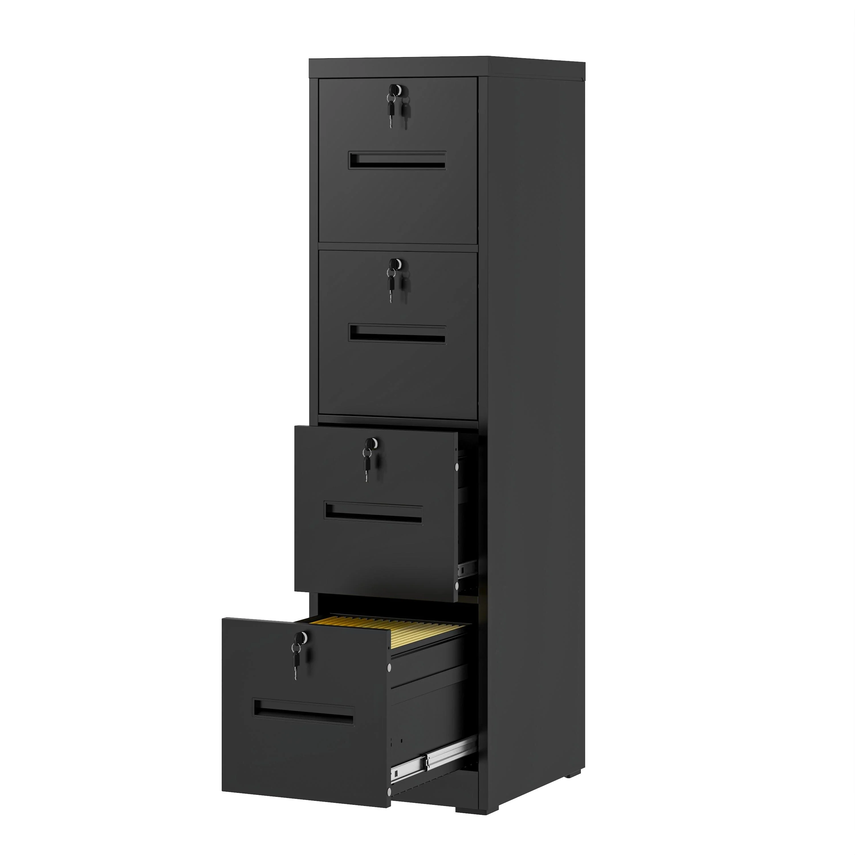 4 Drawer Metal Vertical Black Filing Cabinets with Lock for Home Office,Letter/Legal/A4/F4 Size