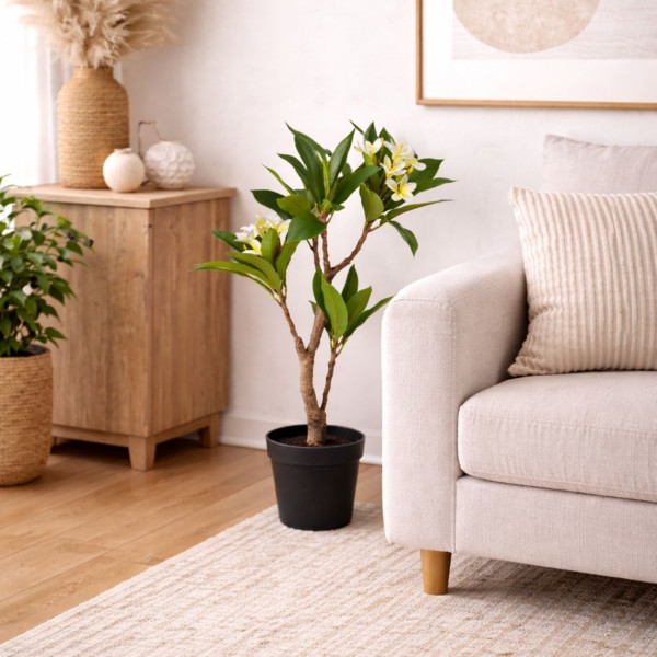 Sztuczne drzewko frangipani biała 90 cm w doniczce