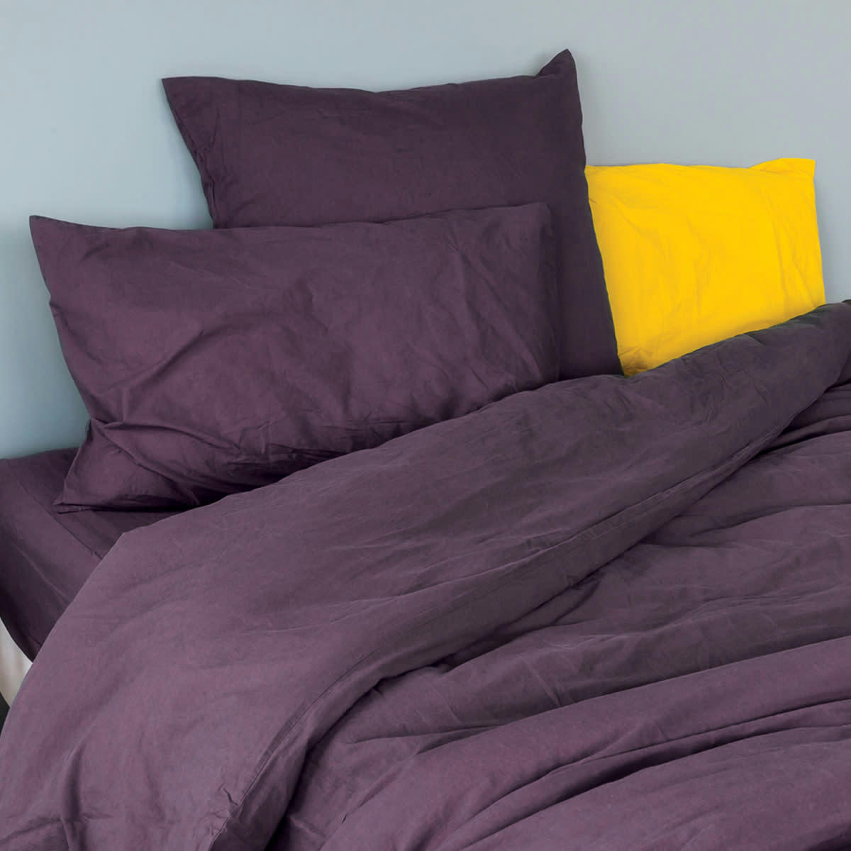 - Taie d'oreiller en coton lavé violet parme 65x65 cm